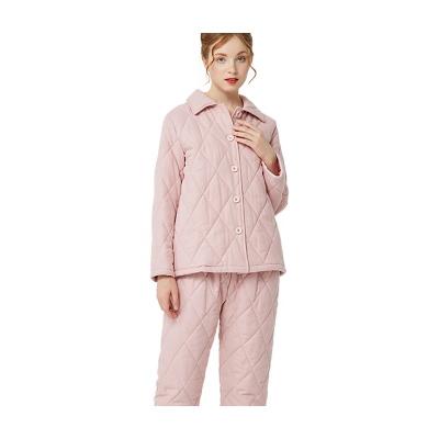 China New breathable home wear winter pajamas sets 3 layer pink diamond stitched pijama sets for women for sale