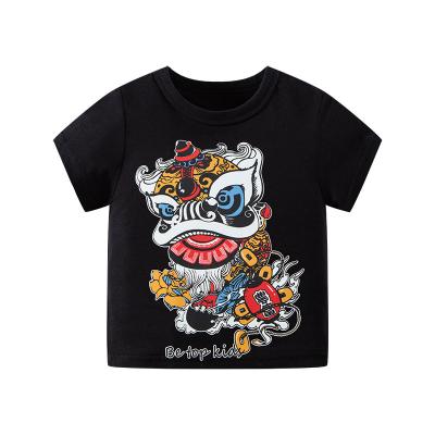 China Chinese style children's anti-shrink summer use country short pure character lion dance cotton O-neck sleeve brand boy's T-shirts for sale