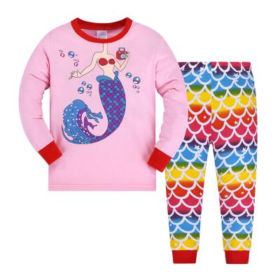 China Breathable Girls Mermaid Pajamas Set New Amazon Girl Air Conditioner Kids Clothing O-Neck Cotton Pajamas Factory Price for sale