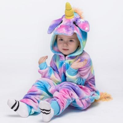 China Soft Onesie Unicorn Printed Flannel Sleepwear Gift Plush Unicorn Hooded Kids Rainbow Anti-Shrink Overalls for Toddlers Unicorn Jumpsuit for sale