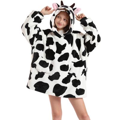 China SHINY Printed Lazy Cow Anti-bacteria Flannel Fleece Pullover Hoodie Unicorn Printing Blanket Flannel Cap Girls Sofa Quilt Blanket Blanket Unicorn for sale