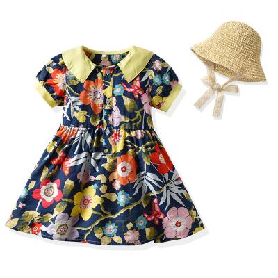 China Glory Summer Baby Girl Princess Floral Dress Birthday Party Washable Wedding Dress and Hat Set Kids Printed Floral Dresses with Hat for sale