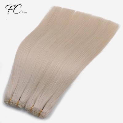 China Wholesale Silky Straight Double Drawn Remy Hair 100% Thick End Triple Weft Machine Wave Hair Extension 120g By Ice Blonde/Dubai Ash Blonde for sale