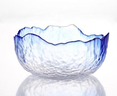 China Viable Elegant Irregular Blue Clear 1200ml Glass Bowl For Home Hotel Restaurant for sale