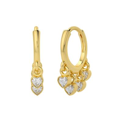 China Hot Selling Romantic 925 Sterling Silver Heart Sparkles Hoop Earring with Gold Plated for sale