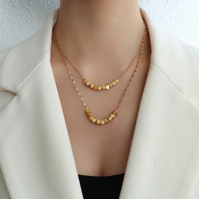 China Fashion Landy Female Luxury Gold Plated Link Chain Stainless Steel Geometric Square Necklace for sale