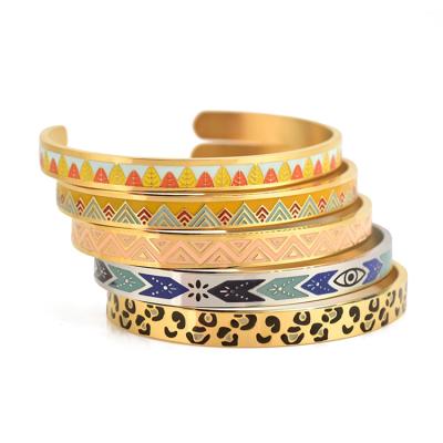 China 2022 New Arrival Fashion Stainless Steel Open Cuff Bangles Colorful Enamel C Shape Custom Bangle For Women for sale