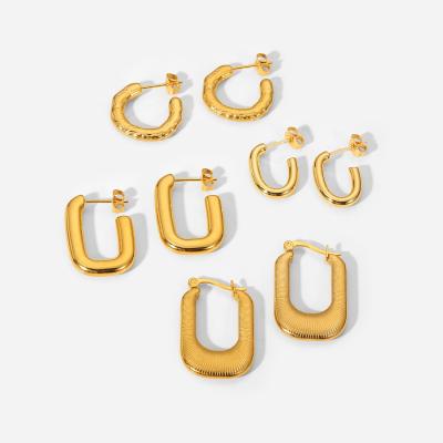 China Landy Simple Chunky Earrings Lead Free 18K Gold Plated Stainless Steel Geometric Stud Earrings Jewelry for sale