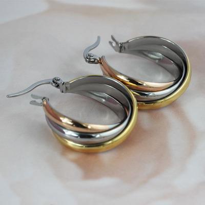 China New Trendy Design Jewelry Gold Tone Earring Unique Women Stainless Steel Hoop Earrings Circles for sale