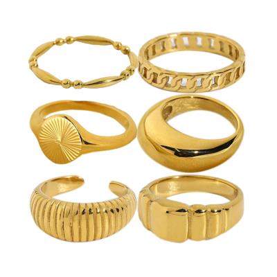 China Fashion Environmental Friendly Jewelry Feminine Women Chunky Seal Dome Rings 18k Gold Plated Stainless Steel Ring for sale