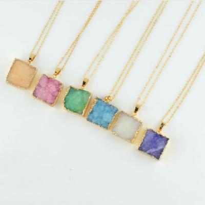 China TRENDY 20mm assorted druzy natural stone charms crystal pendant gemstone necklace for jewelry making for sale