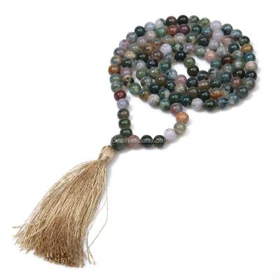 China BOHEMIA Gem Jewelry Bead Moss Agate Necklace Natural Stone Boho Tassel Necklace for sale