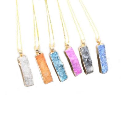 China BOHEMIA fashionable crystal jewelry vertical bar unique druzy natural stone long necklace for sale