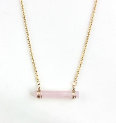 China BOHEMIA Bar Gemstone Raw Natural Stone Gold Plated Wire Wrapped Rose Quartz Crystal Necklace for sale