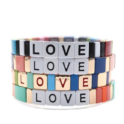 China Custom Letter Bracelets European American Fashion Letter Bracelets LOVE Bohemia Colorful Enamel Bracelets for sale