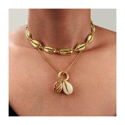 China New FASHIONABLE boho ocean cowrie shell jewelry choker necklace gold plated double layered necklace for sale