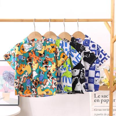 China Polyester Boys summer printed striped shirt short sleeve T-shirt children's clothing wholesale for sale