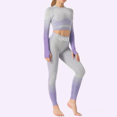 China Breathable drop shipping yoga clothing suit European and American seamless women striped new fitness sports yoga knitted elastic hip-lifting clothing for sale