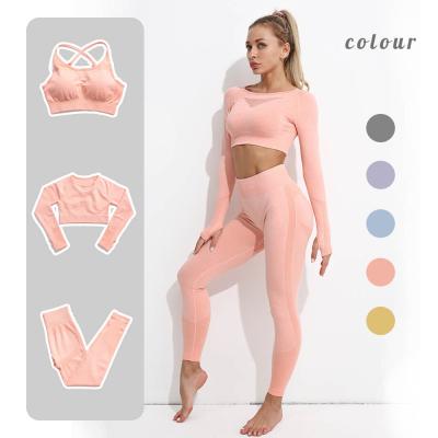 China Wholesale Custom Breathable Seamless Sweatpants Yoga Workout Suit High Waist Pants Sports Bra Workout Set Yoga Fitness Ladies Gaiters Seamless Clothes for sale