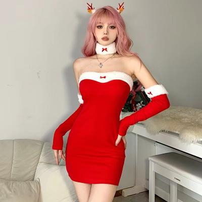 China QUICK DRY Bow Christmas Plush Knit Dress Women 2022 Fall Special Strapless Skirt for sale