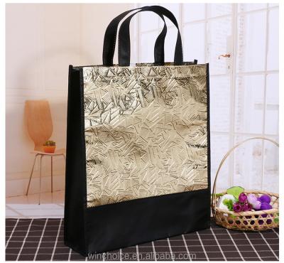 China 2017Hot Sale Eco-Friendly/Reusable Glossy Color Laminated Non Woven Bag Black And Silver Color Items, Laser Film for sale