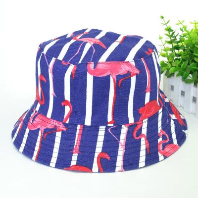 China Wholesale Hot Selling Outdoor Picture Flamingo Printed Reversible Fisherman Hat Cute Unisex Bucket for sale