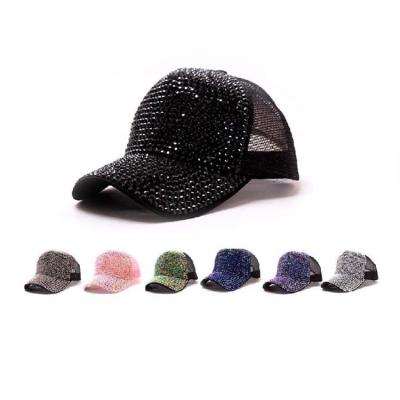 China Custom Rhinestones Diamond Buckle Studded Leather Buckle Baseball Cap 6 Panel Stylish Casual Hat Wholesale COMMON for sale