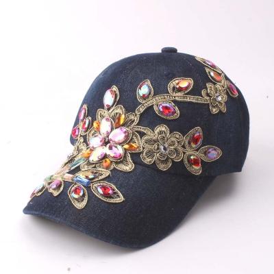 China Custom Rhinestones Diamond Buckle Studded Leather Buckle Baseball Cap 6 Panel Stylish Casual Hat Wholesale COMMON for sale