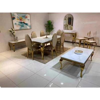 China Modern Design Home Furniture Customized Stainless Steel Restaurant Dining Table Canteen 6 Person Dining Table Set for sale