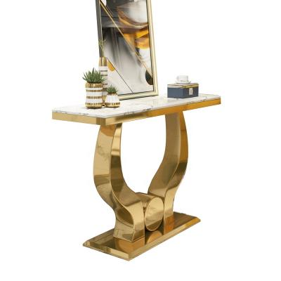 China (Others) Adjustable High Quality Modern Luxury Marble Stainless Steel Metal Worktops Customized Console Table for sale