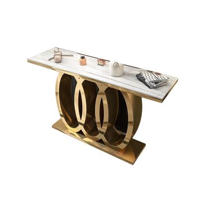 China Design Metal Frame Luxury Stainless Steel Countertops Extendable Modern Unique Marble Rectangular Console Table for sale