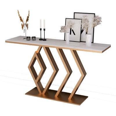 China Unique Design High Quality Modern Luxury Marble Rectangular Countertops Extendable Stainless Steel Console Table for sale