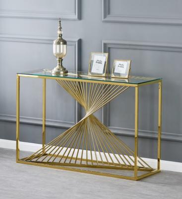 China Middle Eastern Design New Modern Luxury Gold Adjustable Stainless Steel Glass Console Table (Other) for sale