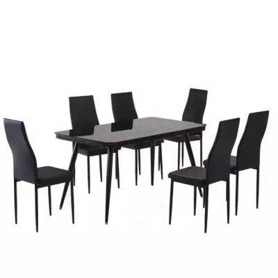 China Modern Design Home Furniture Modern Glass Dining Table Set With 4 Chairs Set Glass Top Glass Top Dining Table Set Iron Leg Style Living Room Furniture metal for sale