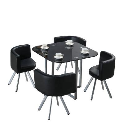 China Modern Design Home Furniture Hot Selling Four Table Chair Tempered Glass Coffee Table Dining Table Set for sale