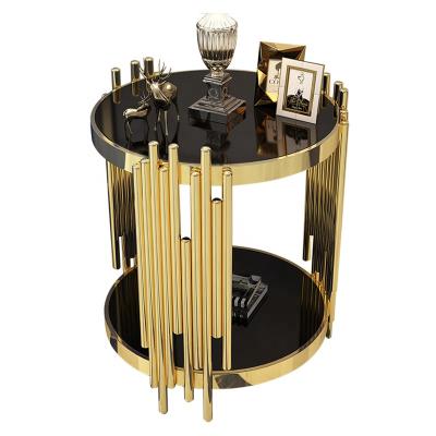 China Stainless Steel Extendable Unique High End Home Furniture Metal Design Countertop Glass Coffee Table Set for sale