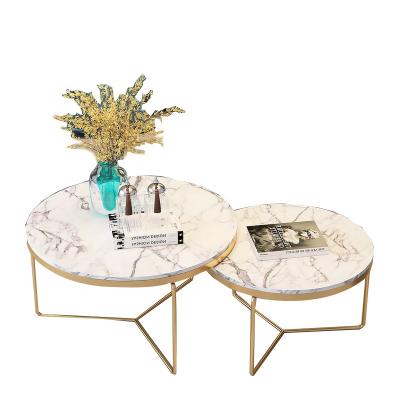 China Creative Gold (Other) Stainless Steel Coffee Table Adjustable High Quality Marble Table Round Iron Legs Marble Top Coffee Table for sale