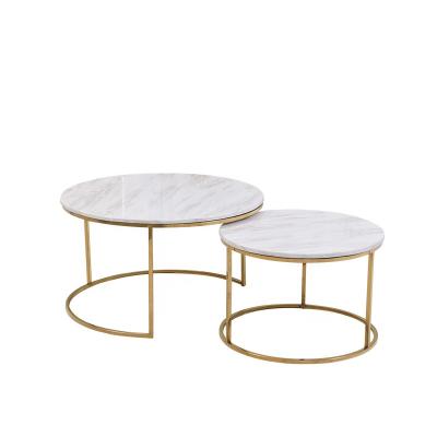 China Creative gold (size) stainless steel coffee table adjustable high quality marble table round iron legs marble top coffee table for sale