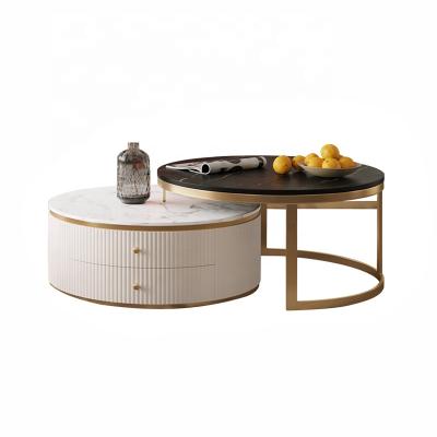 China Creative Gold (Other) Stainless Steel Coffee Table Adjustable High Quality Marble Table Round Iron Legs Marble Top Coffee Table for sale