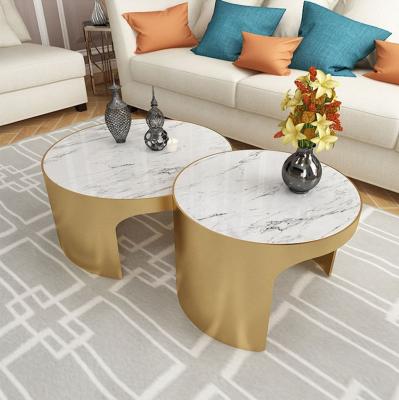 China (Others) 2021 Adjustable New Modern Luxury Coffee Table Sets Living Room Finish Furniture Round Marble Gold Coffee Table for sale