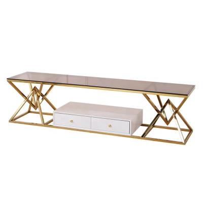 China Luxury More Modern Marble Drawer Metal Stainless Steel Countertop TV Stand Extendable for sale