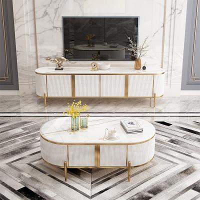 China (Others)TV Stand and Adjustable Modern High Quality Modern Luxury Wooden Marble Coffee Table Set Living Room Furniture for sale