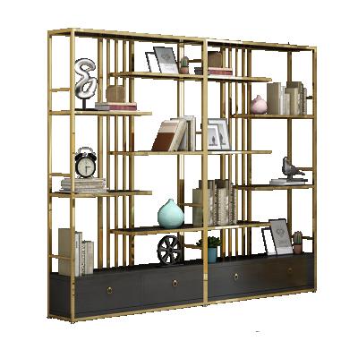 China Hot Selling Adjustable Modern Bookcase Gold Steel Home Wall Stainless Steel Individual Office Storage (Other) for sale