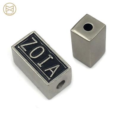 China Premium Quality Customized Zinc Alloy Metal Washable Silver Letter Logo Beads For Bracelet for sale