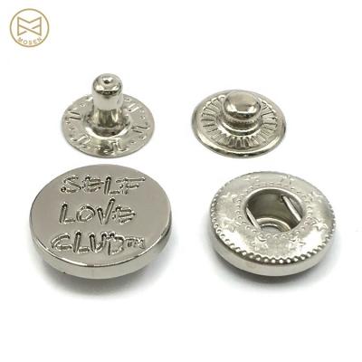 China Custom Zinc Alloy Eco-Friendly Logo Engraved Round Silver Metal Snap Button for sale