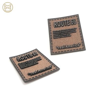 China Custom Logo Hat Label Embossed Brown Leather Washable Fashion Patch For Garment for sale