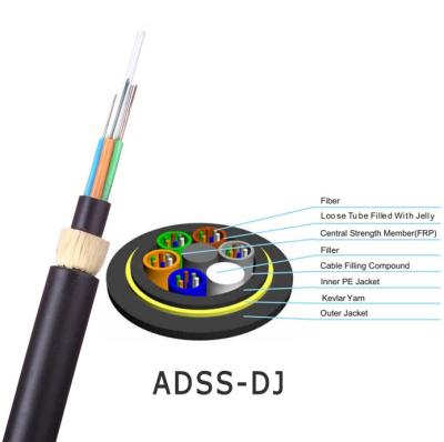 China Non-Metal 12 Cores ADSS Fiber Optic Cable Aerial Self Supporting for Power Telecommunication for sale