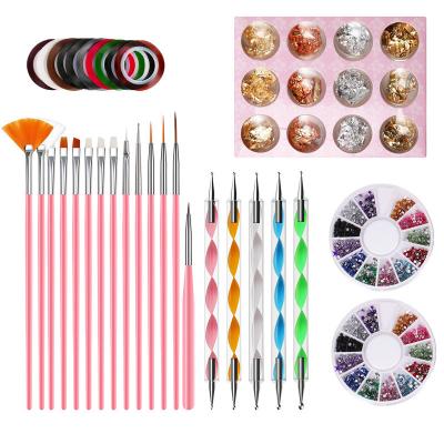 China 2020 New Pink NAIL Liner Drawing Brush and Dotting Pen Kit Foil Gel Decals for Nail Art Tool Kits for sale