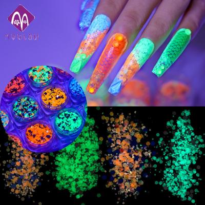 China New Nail Product MOGLAD New 12color Glow in the Dark Hexagonal Mixed Size Nail Art Glitter Decoration for sale