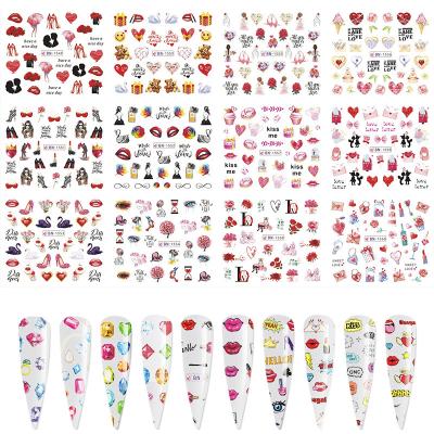 China Easy Apply and Remove 12 PCS BILLION Series Nail Stickers Love Lip Printing Balloon Water Transfer Decals Manicure Decorations for sale